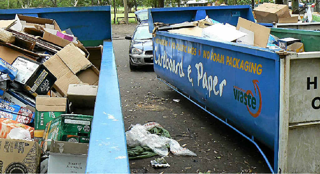 NOT HAPPY: The current recycling depot outside the Lismore Shopping Square. INSET: Zadoc Street resident Patricia Del Rocio and landowner Bruce Saltmarsh inspect the site where Lismore City Council plans to construct a drive-in recyclables collection depot. NOT HAPPY: The current recycling depot outside the Lismore Shopping Square. INSET: Zadoc Street resident Patricia Del Rocio and landowner Bruce Saltmarsh inspect the site where Lismore City Council plans to construct a drive-in recyclables collection depot.